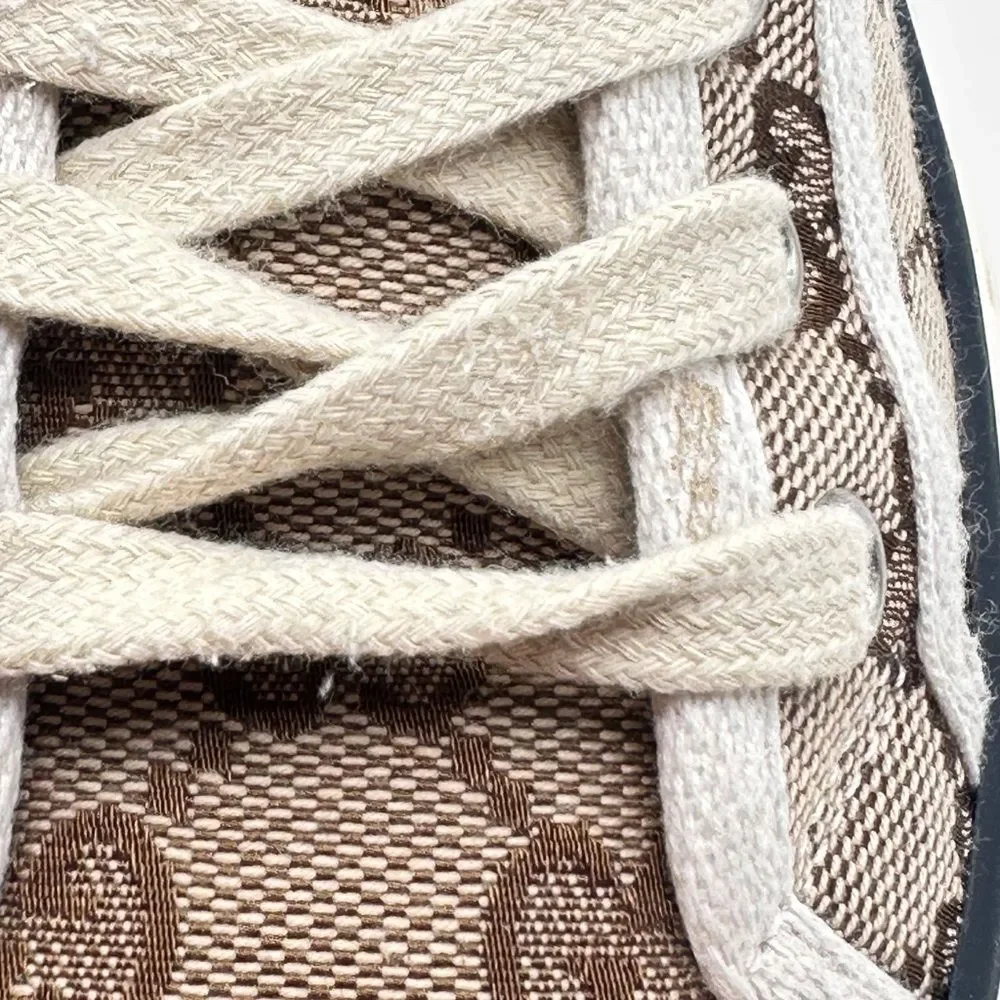 Gucci Tennis 1977 GG Monogram High Top Womens Sneakers Beige Tan EU 37.5 US 7.5